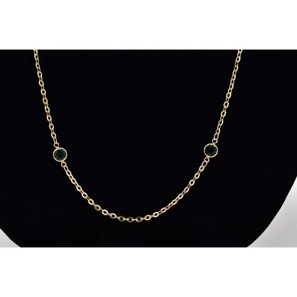 Vintage Green Open Bezel Crystal Necklace Station Chain Gold Tone 1980s BinBJ
